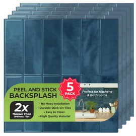 5 Pack Peel and Stick Backsplash Subway Tiles, Extra Thick 3D Wall Panels, Heat & Water Resistant, Easy DIY Kitchen, Bathroom, Laundry, Fireplace & Rental Home Wall Décor (12 x 12 in), Blue
