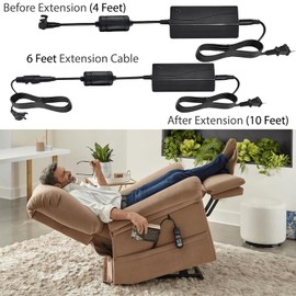 Universal Recliner Power Cord, 2-Pin 29V 2A Adapter AC/DC Switching Power Supply Universal Adapter with Extension Cord, Compatible with Car Lift Chairs or Electric Massage Recliners