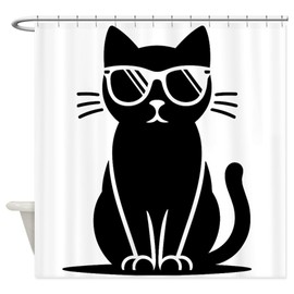 CafePress Black Cat with Sunglasses Decorative Fabric Shower Curtain
