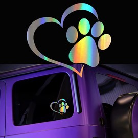 JINYUNDUOSP Heart with Dog PAW Puppy Love Footprint Vinyl Decals Bumper Stickers for Cars, Van, Trucks, Laptop (White, 4.33" x 3.66") (Color)