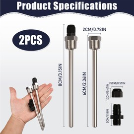 Pack of 2 Immersion Sleeves, Stainless Steel, 1/2 Inch - Protective Tube for Temperature Sensor & Temperature Sensor, 8 x 150 mm Immersion Sleeves for Thermocouples, Suitable for Heating Systems and