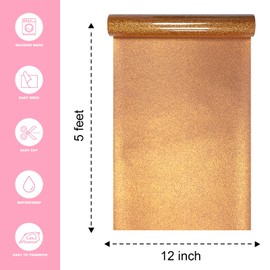 Mcirurn Bronze Glitter Heat Transfer Vinyl, 12" x 5ft Htv Vinyl, Glitter Iron-On for T-Shirts, Shirts Crafts, Easy Cutting and Weeding, Custom Glitter Gifts.