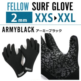 FELLOW Surf Gloves, 0.08 inch (2 mm), Surfing, Waterproof, Cold Protection, Winter, Neoprene, Wetsuit, Men's, Women's, Japanese Standard, Army Black, L Size
