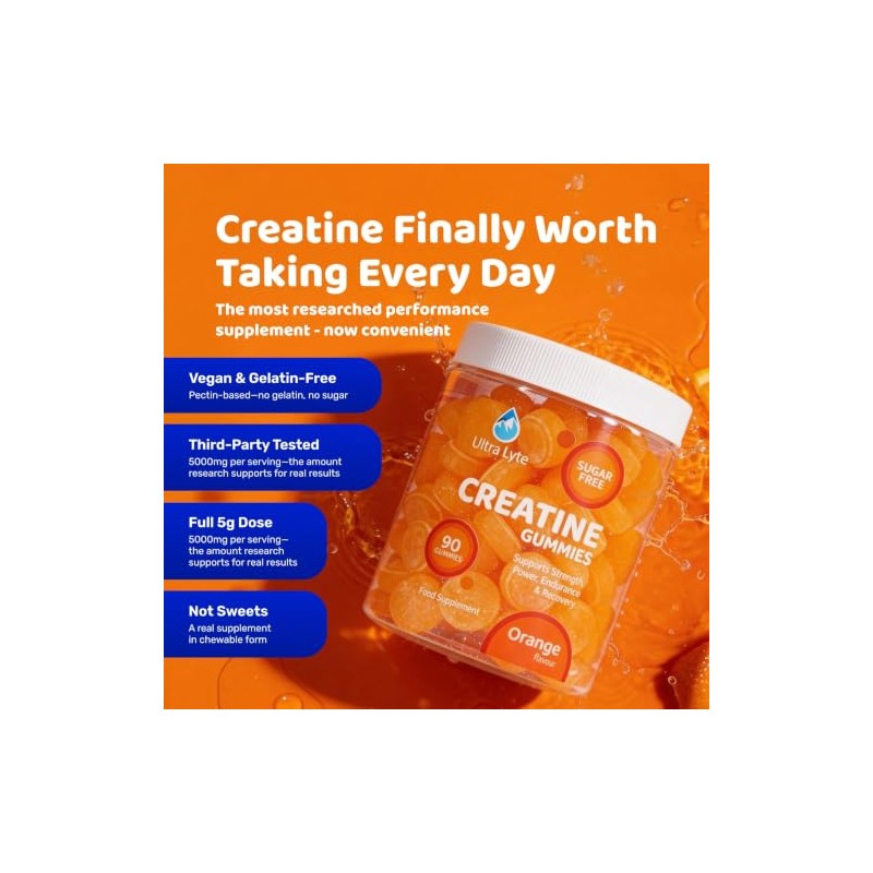 Ultra Lyte Creatine Monohydrate Gummies 5g, 90 Gummies, Orange