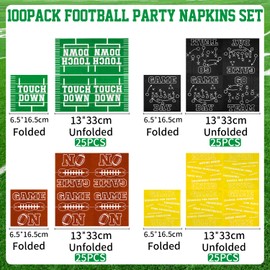 Juego de 100 servilletas de fútbol desechables de papel de fútbol para decoración de fiesta de fútbol, día del partido, evento, fiesta de cumpleaños, 4 diseños, servilletas de fútbol
