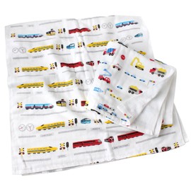 Hiorie Bath Towel, Boys Pattern, Gauze Towel, Set of 2, Train + Car, Senshu Towel