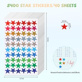 ONEDONE Star Stickers for Kids Reward - 10 Colors Small Star Stickers 2400 PCS Reward Sticker for Kids Behavior Chart School Classroom Teacher Supplies 0.6" Teacher Sticker