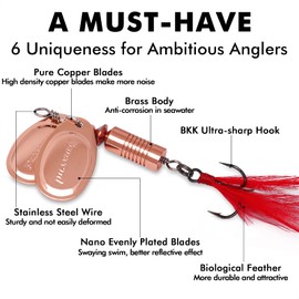 TRUSCEND Ice Fishing Lures, Minnow Tail Fishing Spinner Baits with Copper Blade, Rooster Tail Fishing Spinner Lures, Buzz Fishing Bait for Freshwater Saltwater Fishing Gifts for Men