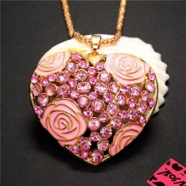 Betsey Johnson Necklace Rose Heart Pink Crystals