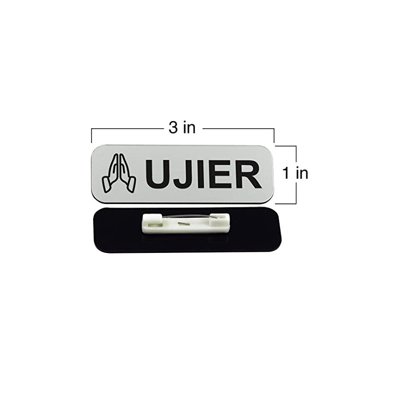 Ujier 1 x 3" Name Tag/Badge, Brushed Gold, Praying Hands