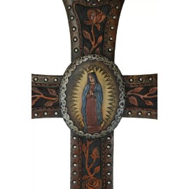 Catholic Our Lady of Guadalupe Mary With Floral Red Roses Wall Cross Plaque
