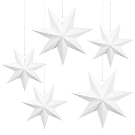Pextian Paper Star Christmas 5 White Paper Stars for Hanging Paper Stars Folding Stars Christmas Decoration for Scandinavian Advent Window Christmas Tree 25 cm x 3 + 40 cm x 2 White Decoration