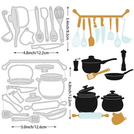 BENECREAT 2Pcs Kitchen Crocks Cutting Dies, Kitchen Spatula Spoon Tools Embossing Stencils Template Die Cut Set for Card Scrapbooking and DIY Craft Album Paper Card Decor, 0.8mm Thick