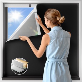 NIGHTON 100% Blackout Curtains for Bedroom, No Drill Black out Blinds With Upgraded Hook and Loop Tape, Portable Blackout Curtains for Window Cover Baby Nursery,Travel,RV- 1 Panel Black 45''W x 42'' L