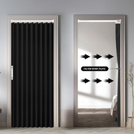 Magnetic Door Curtain with Blackout, Foldable Room Divider for Bathroom/Bedroom/Living Room, Accordion Design (Black)