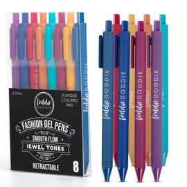 Loddie Doddie Jewel Tones Gel Pens - 0.7mm Medium Point, Smooth Writing, Retractable Gel Pens - No Bleed, Non-Smudge, Colored, 8-Pack for Journaling and Note Taking