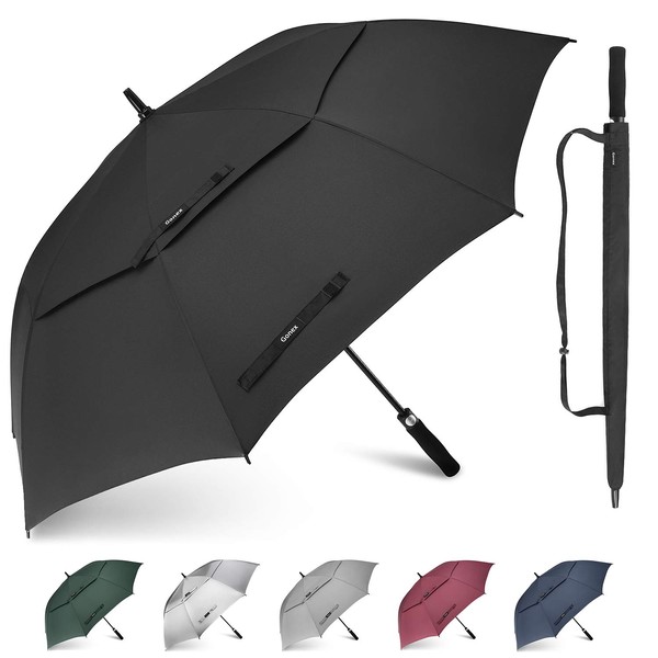 Gonex 62 Inch Extra Large Golf Umbrella, Automatic Open Travel Rain Umbrella with Windproof Water Resistant Double Canopy, Oversize Vented Umbrellas for 2-3 Men and UV Protection, Black