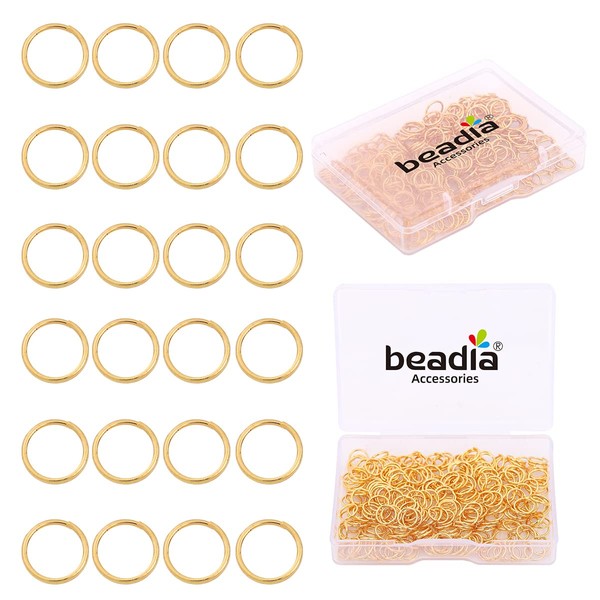 BEADIA 18K Gold Plated Jump Rings Non Tarnish 7mm 300pcs