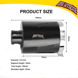 ORIXTREME Diamond Core Drill Bits 2-1/2 Inch Granite Hole Saw for Dry Drilling Concrete Marble Stone with 5/8-11 Thread 65mm