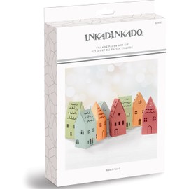 Inkadinkado 62-01172 Village Adult's and Kid's Paper Craft Building Kit with 8 Projects, 5" Tall, Multicolor, 10 Pieces