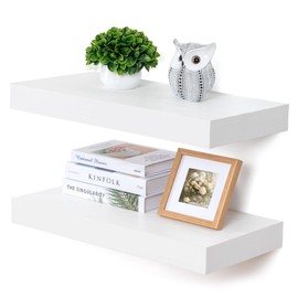 FLYJOE Deep Floating Shelves, 24''W x 12''D Floating Shelves White Set of 2, 12 Inch Deep Large Wood Shelves for Books Living Room Bathroom Laundry Room Bedroom Kitchen Home Office - White