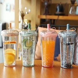 MYEEDA Water Bottle, Tumbler Bottle with Straw, 14.8 fl oz (420 ml), Tumbler Straw, Water Bottle, Plastic, No Spilling, Cup with Straw, Large Capacity, Easy to Wash, Water Bottle, Transparent, 2