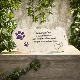 Purple Fluorescent Paw Print Puppy Memorial Pet Headstone Outdoor Garden Patio Memorial Resin OrnamentColor: Khaki, Size: M