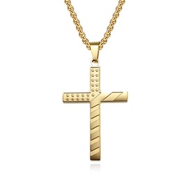 LOSTERLO Gold Stainless Steel American Flag Cross Pendant Necklaces For Men Women Engraved Inspirational Bible Verse Philippians 4:13 Pendant Religious Gift Chain Length 23.6in