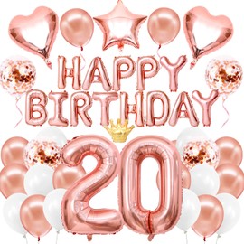 Birthday Balloons, 20th Birthday Decoration, Balloons, Set of Large 20 Number Balloons, Happy Birthday Garland, Confetti Balloons, Birthday Party, Celebration, Surprise, Rose Gold