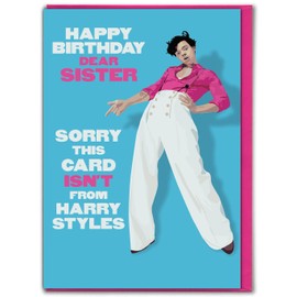 Brainbox Candy - Funny Sister Birthday Card - 'This Card Isn't From' - Harry Styles Themed Card - Great Joke Cards For Siblings With A Sense Of Humour