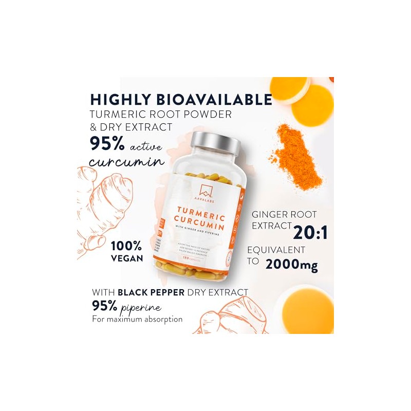 AAVALABS Turmeric and Black Pepper Capsules with Ginger Root Extract