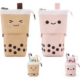 Gallipower 2 Pack Cute Pencil Case Standing Pen Holder Standing Pencil Case Cute Telescopic Kawaii Stationery Pouch Makeup Cosmetics Bag for School Students Office
