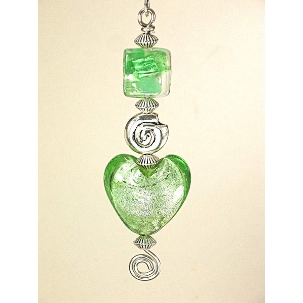 Light Green Modern Art Glass Heart and Swirl Ceiling Fan Pull Chain