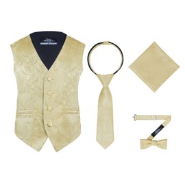 S.H. Churchill & Co. Boys 4 Piece Formal Paisley Vest & Tie Set, Gold 10