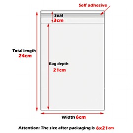 Zydiwo Pack of 200 Transparent Cellophane Bags Sticker Bag Small Plastic Bag OPP for Confetti Jewellery Gift Doll (6 x 24 cm)