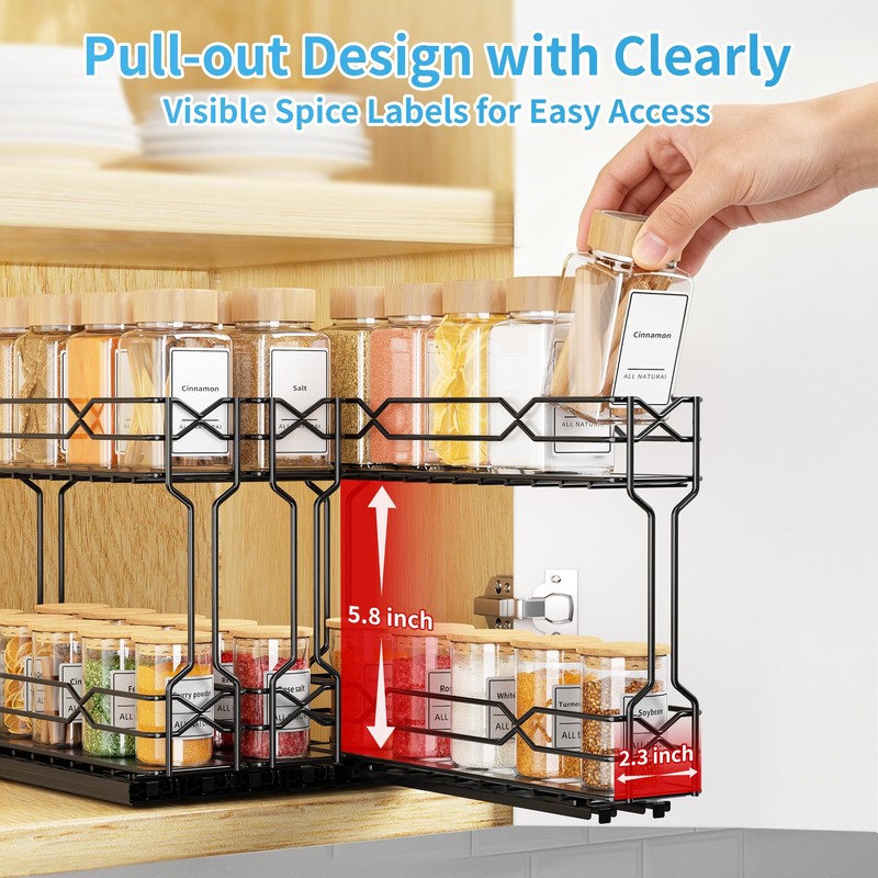 BOIVSHI Pull Out Spice Rack - Heavy Duty Vertical Spice