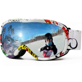 AVV Kids Ski Goggles - Helmet Compatible OTG Ski Goggles for Boys & Girls, Anti-Fog Double-layer lenses Offer 100% UV protection