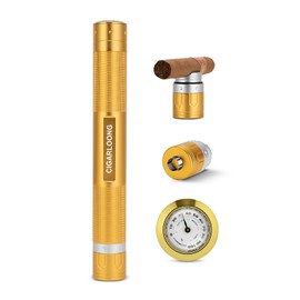 Travel Cigar Humidor Case with Cigar Punch and Cigar Holder, 3-in-1 Portable Cigar Tube for Cigar (Gold)