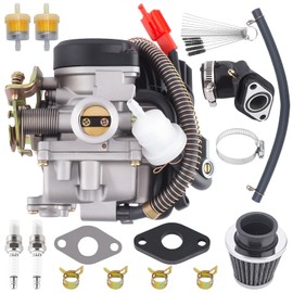 GY6 Carburetor for 49cc 50cc Scooter Moped 4-stroke 125CC 150cc 152QMJ 157QMJ Engines Electric Choke Motorcycle Scooter 24mm PD24J Mopeds ATVs Replace for PD18J 139QMB 139QMA Carb with Intake Manifold