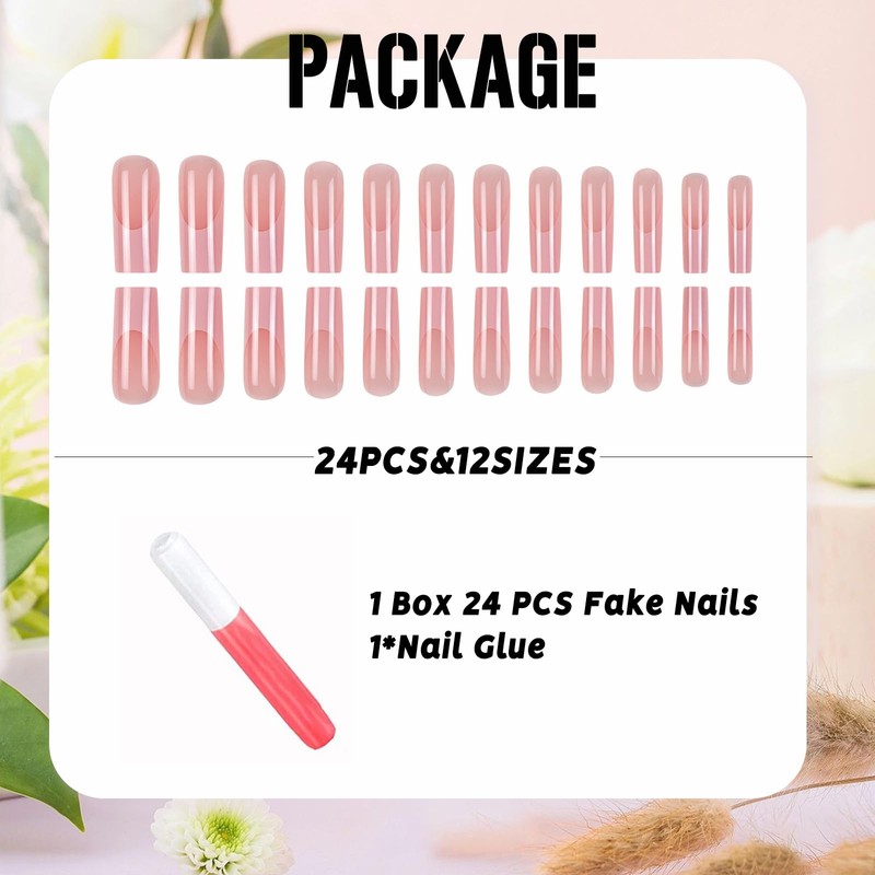 IMSOHOT Pink French Tip Press on Nails Long Square Fake