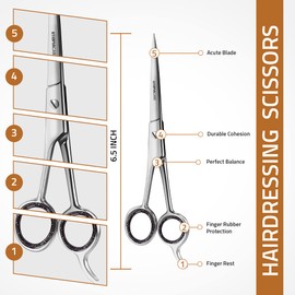 Utopia Care Sharp Hair Cutting Scissors Professional Barber Scissors 6.5 Inch, Left Handed Shears Hair Scissors for Women Kids Men Grooming Shears Scissors, Barber Shears Haircut Scissors, Silver
