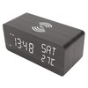 Wooden Digital Alarm Clock with Wireless Charging Black Adjustable Brightness