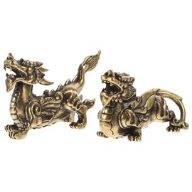 CORHAD 2pcs Miniature Kylin Statue Vintage Brass Kylin Figurine Decor for Home Lightweight Feng Shui Ornaments for Desktop Decoration Brass Material