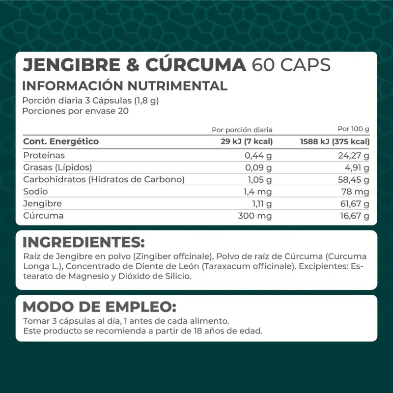 Suplemento Jengibre & Curcuma (60 Caps) - Pronat