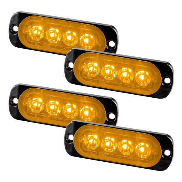 Teguangmei 4Pcs Ultra Thin 4LED Emergency Strobe Lights Amber Hazard