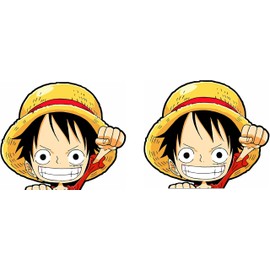 Pure Print Cut Anime Peeker Pirate Gang Car Sticker - 2 Pieces 9 cm - Skull Luffy Manga Sticker - For Car, Laptop, Motorcycle (Luffy)