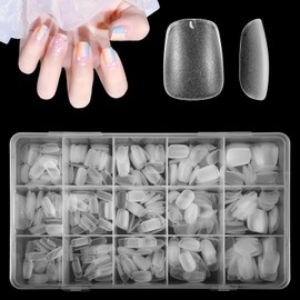 600PCS Nail Tips, Short Square Nail Tips, Clear Full Cover False Nails, 15 Sizes Press on Nails for Manicure Design Beginner and Professional, Artificial Fake Fingernail