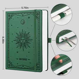 EMSHOI Notebook A5 Squared Notepad, Hardcover Leather 320 Pages with 1 Inner Pocket, 100gsm Checked Paper, for Women, Men, Office, School, Work Diary, 14.5 x 21 cm, Dark Green