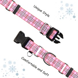 Fidohug Collar Martingala con Hebilla De Liberación Rápida, Bonito Collar De Entrenamiento para Perros Femeninos (Cuadros Rosados, Grande) Grande Cuadros Rosas
