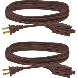 Clear Power 2-Pack 12 ft 3 Outlet Indoor Extension Cord 16/2 SPT-2, Brown, 2 Prong Polarized Plug, Safety Plug Cap Included, for Homes, Kitchens and Offices, DCIC-00372P-DC